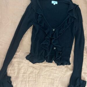 LPA Black Ruffled Cardigan